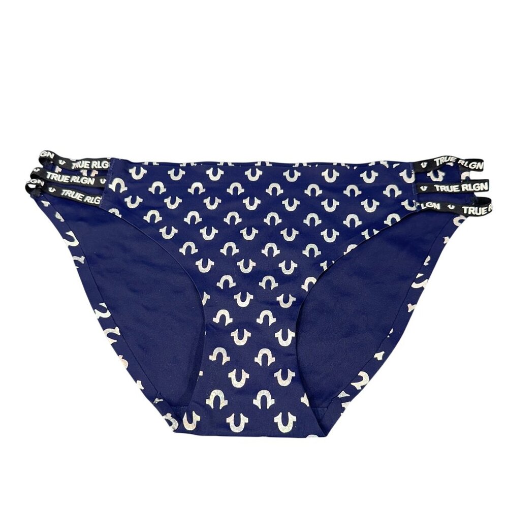 True Religion Womens Size Medium Panty Brief Strappy Sides Ultra-Soft Navy NWOT